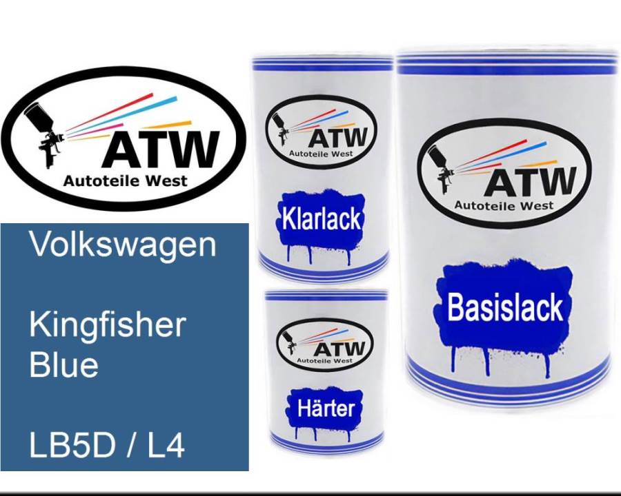 Volkswagen, Kingfisher Blue, LB5D / L4: 500ml Lackdose + 500ml Klarlack + 250ml Härter - Set, von ATW Autoteile West.